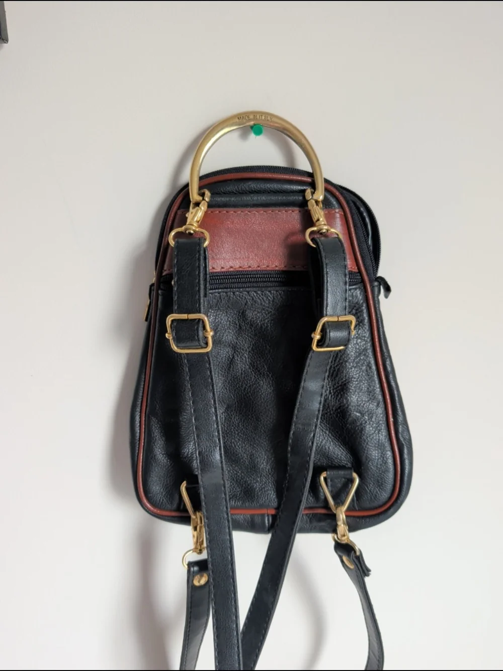 Valentino di Paolo Vintage Black/Brown Leather Backpack Purse